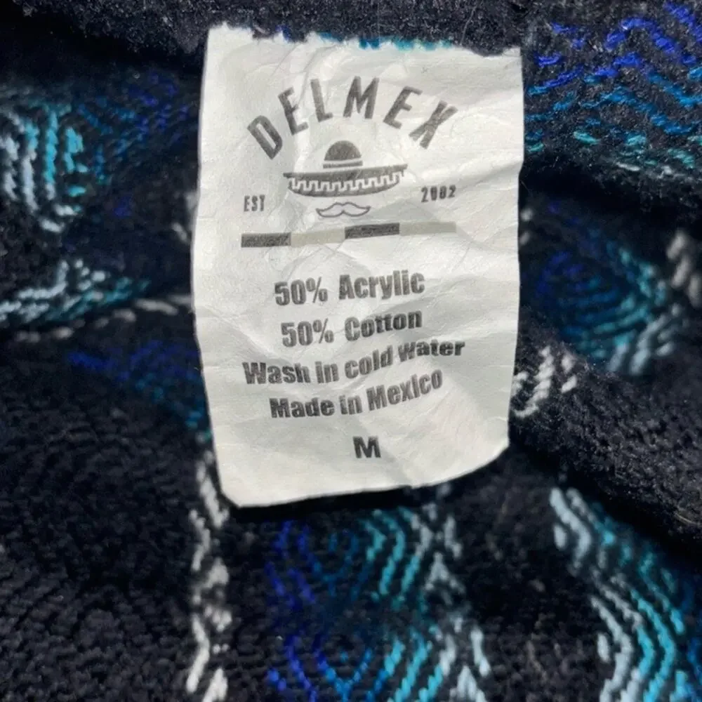 DELMEX Baja Hoodie Sweater unisex medium black/blue relaxed fit hippie